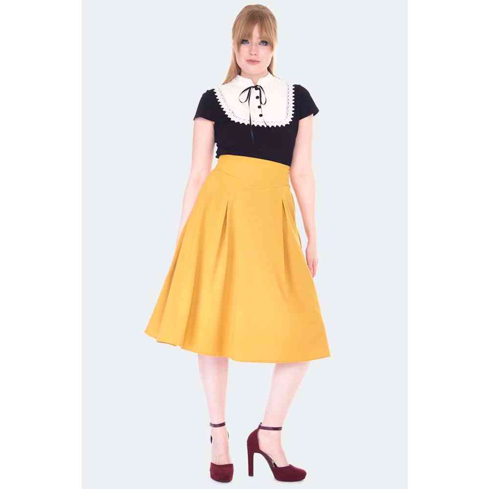 Voodoo Vixen - Mustard Retro Flare Rok - Geel
